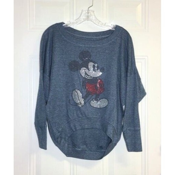 Disney Parks Mickey Mouse Top Size XS Blue Oversized Drop Sleeves Rhinestones - Picture 1 of 10